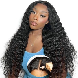 Water Wave Glueless Wig Human Hair 22 Inch 200 Density Wear and Go Glueless Curly Wig Human Hair Pre Plucked Natural Hairline 6x5 Pre Cut HD Closure Lace Wig for Women