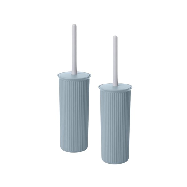 Superio Ribbed Collection - Decorative Plastic Toilet Bowl Brush and Holder Set, Blue (2 Pack) Cleaner Scrubber for Bathroom
