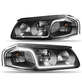 CAAP DRIVEN Black Housing Clear Side LED DRL Headlights Compatible with 2000-2005 Chevy Impala CAAP-CI00-LB-BKCL-HL