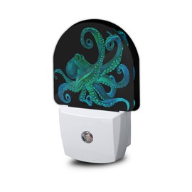 AOWULA Green Octopus Night Light,Fish Sea Life Plug-in Wall Led Night Lights Decor for Boys Girls Room,Dusk to Dawn Sensor Wall Lamp for Stairway/Hallway/Kitchen,0.5W