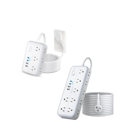 10 FT +25 FT Extension Cord Bundle, NTONPOWER 6 AC +14 AC Outlets and 4 USB Ports (2 USB C), Surge Protector Power Strip, Overload Protection, Wall Mount for Home Office, White