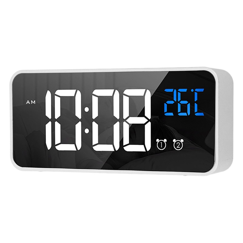 Mirror LED Alarm Clock Two Sets of Alarm Rechargeable Voice