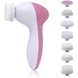 Facial Cleansing Spin Brush Set, Electric Face Cleanser Brush with 7 Exfoliating Brush Heads, Complete Face Spa System for Gentle Cleansing, Deep Scrubbing, Massaging, Dead Skin Remover (Rose)