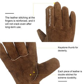 VZT 12 Pairs Bulk Leather Work Gloves for Men or Women for Construction, Wood Working, Driving, Gardening, Automotive Repair, Soft, Cowhide Thickened, Water Resistant, Brown, XXL