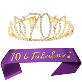 70th Birthday Tiara and Sash Happy 70th Birthday Party Supplies 70 & Fabulous Glitter Satin Sash and Crystal Tiara Princess Birthday Crown for Women 70th Birthday Party Decorations Favors