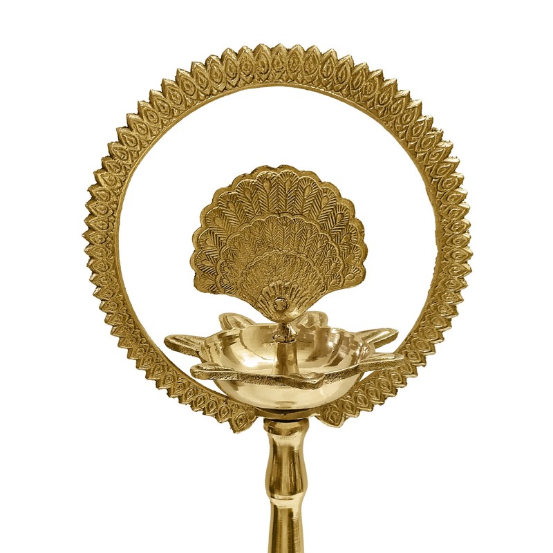 Satvik 2 Pc Set of Brass 12 Inch Peacock Diya