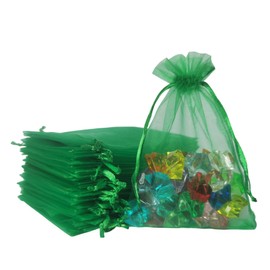 50 Pc Gift Organza Bags with Drawstring 4x6 inch Green for Baby Shower,Christmas,Party Favors,Birthday,Wedding,Holiday,Santa,Bridal Shower Sheer Fabric Clear Mesh Decorative Sachet for Jewelry,Candy
