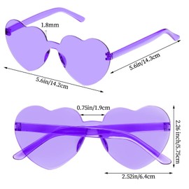 Fengek 6 Pcs Heart Shape Sunglasses Frameless Transparent Glasses Party Favors for Women, Purple