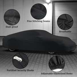 BHIEE Car Cover Indoor Stretch Fabric Sports Car Cover Dust Protection Elastic Cover Car Garage Indoor Underground Garage Car Exhibition, Fits up to 4.6 m - 4.9 m, Black