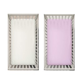 Dudu N Girlie Fitted Sheet Next to Me Crib 51 x 85 - Nexttome Crib Sheets 2 Pack Hypoallergenic Baby Cot Sheets Bedding Elasticated Breathable Easy Care (Pack of 2, Cream & Pink)
