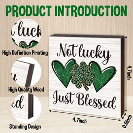 St. Patrick's Day Decorations, Irish Blessing Decor, Irish Gifts for Women, Rustic Green Shamrock Wood Block Sign for Home Party Shelf Table Tiered Tray Decor, 4.7" x 4.7"-A07