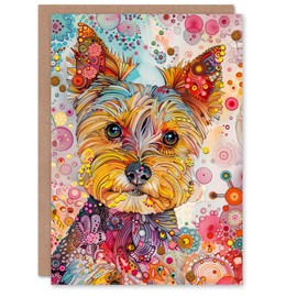 Artery8 Birthday Card Yorkshire Terrier Dog Lover Cute Abstract Yorkie For Her Gran Sister Niece Daughter Wife Woman Greeting Card