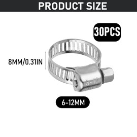 30 pieces hose clamps 6-12 mm, hose clamps set, hose clamps stainless steel set, 304 adjustable stainless steel hose clips, small hose ties, hose clips assortment hose clamp