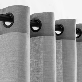 VOILYBIRD Light Grey Linen Curtains Black Grommets Sheers Curtains 84 Inches Long for Bedroom Farmhouse Drapes Basketweave Slub Texture, 52”W x 84”L, 2 Panels