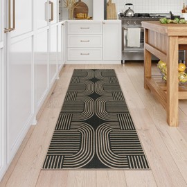 Lahome Modern Geometric Runner Rug, 2x6 Laundry Room Rug Runners for Hallways Non Slip, Washable Outdoor Runner Rug with Rubber Backing, Farmhouse Non Shedding Rug Runner for Kitchen Entryway