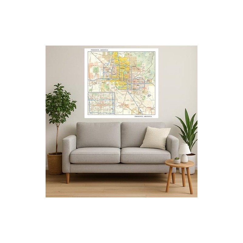 Phoenix, Arizona Wall Map, large - 22.75" x 21.5" (Laminated)