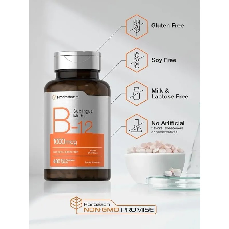 Vitamina B12 1000mcg (400 Tabletas) Metilcobalamina Horb Sabor Berry