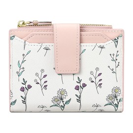 BAYITIONE Small Wallets for Women Leather Bifold Zipper Pocket Wallet Cute Flower Credit Card Holder Coin Purse with ID Window