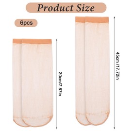 PEOVLVN 6 Pairs Women's Nylon Socks Elastic Socks Transparent Fine Socks Nylon Stockings Ultra Thin Nylon Stockings Suitable for Women Size 38-42 Beige