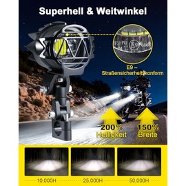 Dinfu 40 W LED Motorcycle Additional Headlight, 9 V-60 V Round LED Fog Light with E-Approved LED Headlight Front Headlight with Wiring Harness and Bracket for Motorcycle ATV SUV Dirt Bike 4x4 Pickup