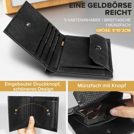UNOSEKS Men's Wallet with RFID Protection, Mini Wallet Men's Bifold, Slim Wallet with Coin Compartment, Credit Card Holder, black, Minimalist