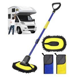 SEG Direct Car Wash Brush Mop Kit Extendable with Long Handle, Detachable Pole, D Shaped Grip, Chenille Scratch-Free Replacement Head, Cleaning Dusters Towels, for Car RV Truck washing Detailing