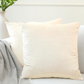 Encasa Homes Velvet Cushion Covers, Set of 2, 40 x 40 cm, Cream, Plain, Soft and Smooth, Washable, Square, Large Scatter Cushion Covers for Couch, Sofa, Chair, Bed and Living Area