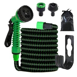 Flexibler Gartenschlauch, 15m Länge, 3-Lagiger Latex, 3/4 Zoll und 1/2 Zoll Anschluss, 7-Funktions-Sprühpistole