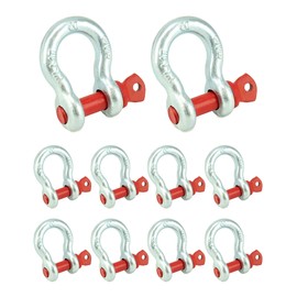 QWORK 3/8" Galvanized Screw Pin Anchor Shackles, 10 Pack D-Ring Shackles, Galvanized Steel Body 2204lbs Towing Capacity, Red