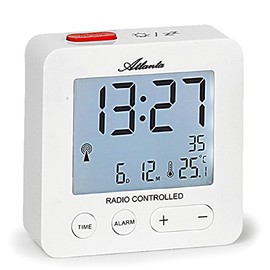 Atlanta Funkwecker Digital LCD Beleuchtung Temperatur Einfache Bedienung Obenabsteller Weiß - 1882-0