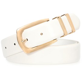 WHIPPY Women's Leather Belts for Jeans Pants Fashion Ladies Belt Gold Buckle Belts for Women White M:Fits for Waist Size 37-41 Inches