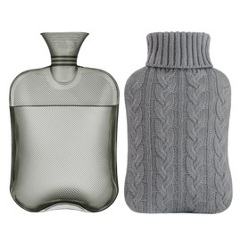 samply Hot Water Bottle, Hot Water, Fluffy, 3.9 gal (1.8 L), Knit Cover, Storage Bag Included, Eco-friendly, Energy Saving, Cold Protection, Gift (Knit Cover, Gray, 0.6 gal (1.8 L)
