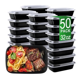 Meal Prep Containers, 50 Pack 32oz (100-Piece) Disposable Take Out Food Storage Containers with Leakproof Lids, Reusable Plastic To Go Lunch Boxes, BPA Free, Microwave/Dishwasher/Freezer Safe