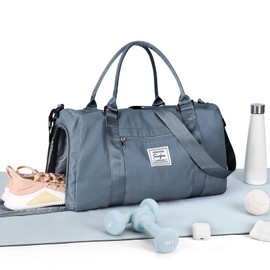 HYC00 Gym Bag Women Men Sports Duffle Bag with Shoes Compartment & Wet Pocket, Travel Duffel Bags for Women Large Weekend Overnight Holdall for Hospital Swimming Carry on Hand Luggage Bag, Gray Blue