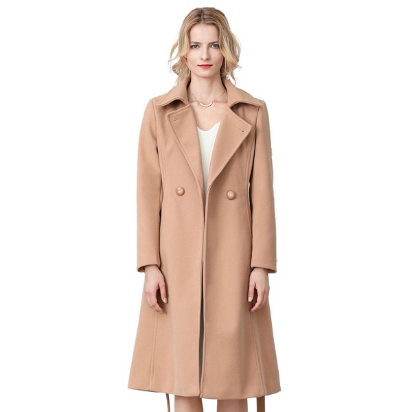 Aprsfn Women's Elegant Solid Color Mid-Length Thicken Warm Wool Blend Coat (Camel, Medium)