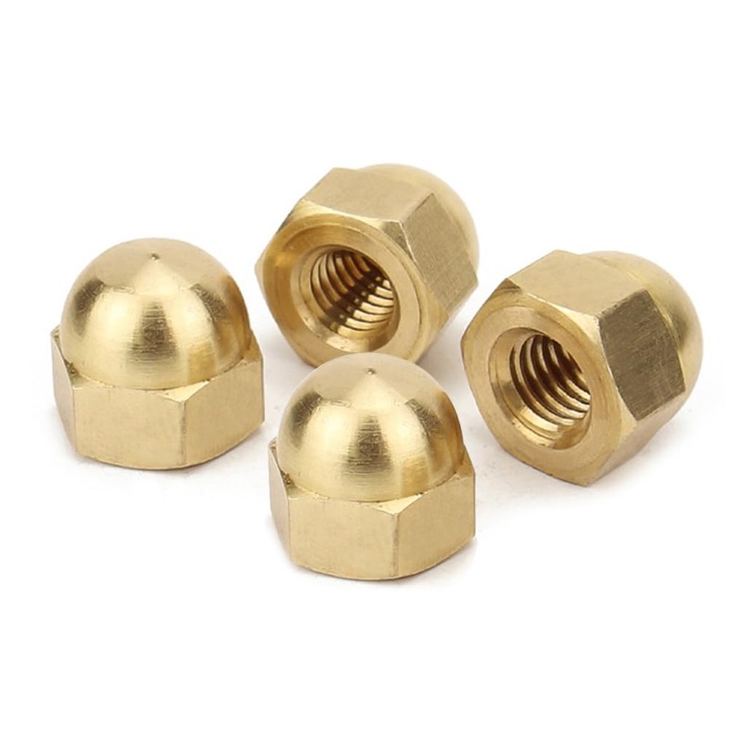 Pack of 10 M8 Hex Cap Nuts, Brass, Brass Cap