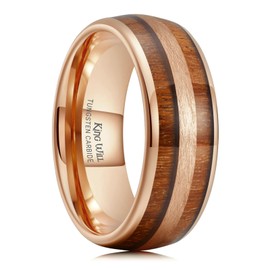 King Will Tungsten Wedding Band for Men-8mm Rose Gold Plated Tungsten Men Wedding Ring with Cocobolo Wood Inlay-Brushed Rose Gold Center & Polished Edges, Wooden Accent Mens Ring Comfort Fit Size 10