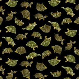 Timeless Treasures Backyard Wildlife C1175 Black Realistic Box Turtles