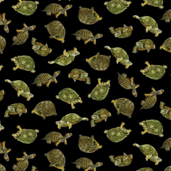 Timeless Treasures Backyard Wildlife C1175 Black Realistic Box Turtles