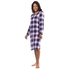 Fishers Finery Women's Ecofabric Henley Nightshirt; Long Sleeve; Below Knee, Navy Pink Plaid, Medium