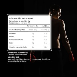 Creatina Monohidratada de Máxima Pureza en Polvo, Sin Sabor y Sin Azúcar - Pre Entreno Gym - Preworkout - Suplemento Alimenticio de Alto Rendimiento -