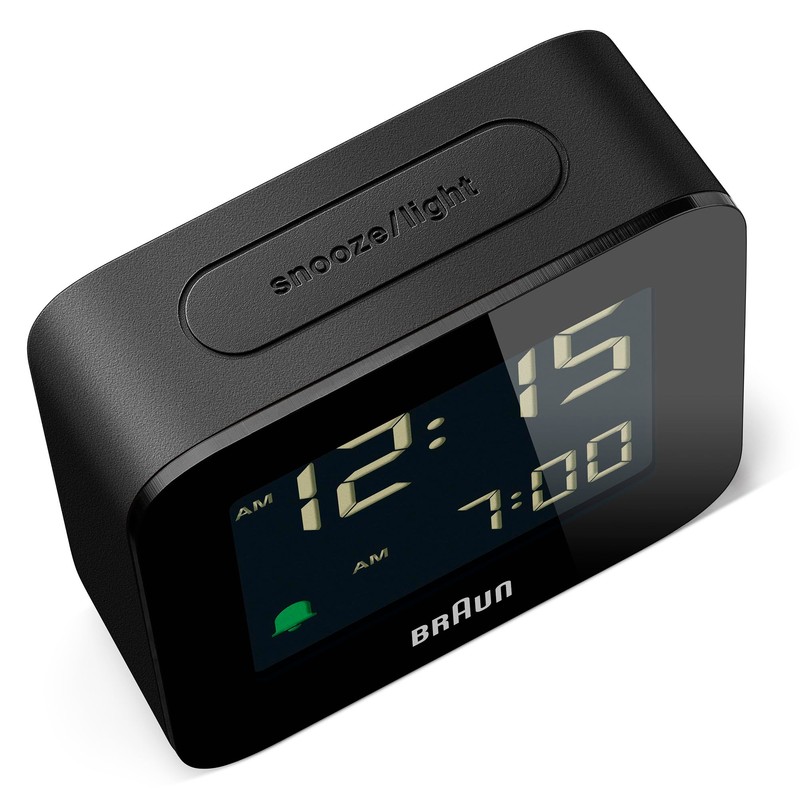 Braun Digital Travel Alarm Clock Snooze Function, Compact Size, Negative