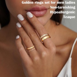 Teaque Stacking Rings Women's Gold Engagement Ring Women's Rings Men's Stackable Rings Gold, Beautiful Ring Men's Ring Thumb Ring Gold Women's Gold Rings with Zirconia Ring The Ring, Non-precious