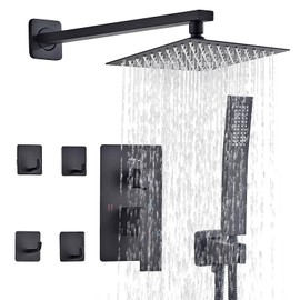10" Matte Black Rainfall Shower Faucet Set with Rain Shower Head & Handle Set, Wall-Mounted Shower System, Full Metal Trim, Includes Shower Valve Complete Shower Kit