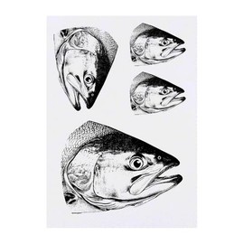 4 x 'Salmon Fish Head' Temporary Tattoos - Water Resistant, Skin-Safe, Non-Toxic Transfers, Mixed Sizes (TO00082400)