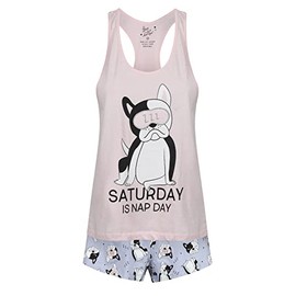 Ex UK Store Ladies Short Pyjamas PJ Set Sizes 4 to 24 Vest Top Shorts Saturday Nap Day (S)
