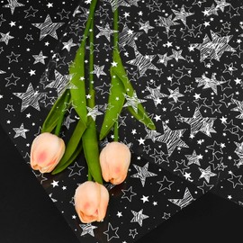 QRTDXP 5m Clear Cellophane Wrap with White Star, 80cm Wide Gift Wrapping Paper Sheet for Hampers Large Christmas Cellophane Wrapper for Xmas Birthday Present or Flower