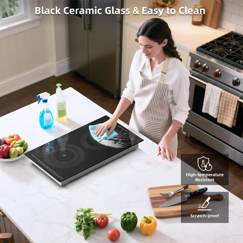 Electric Cooktop 2 Burners 110V~120V, 12'' Plug in Electric Stove