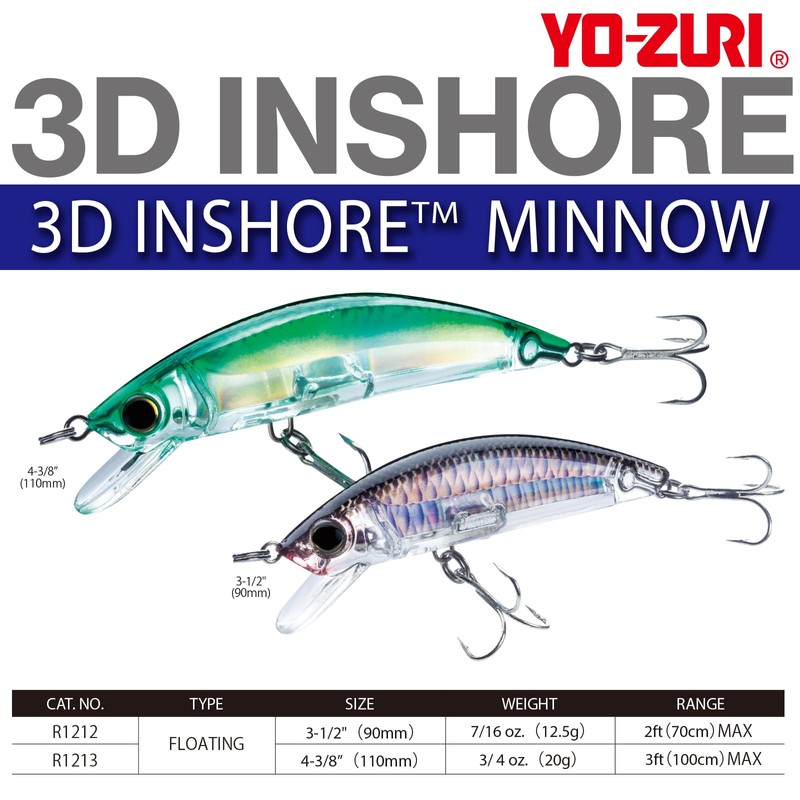 YO-ZURI 3D Inshore Minnow Floating 90mm Salt Lure Color:Yellow