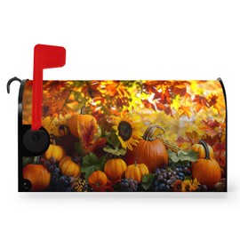 Dacawin Fall Autumn Pumpkin Mailbox Cover Magnetic Large Size 25.5X21 Inch Harvest Maple Leaves Letter Box Cover Yellow Pumpkins Fall Mail Wraps Post Garden Decorations